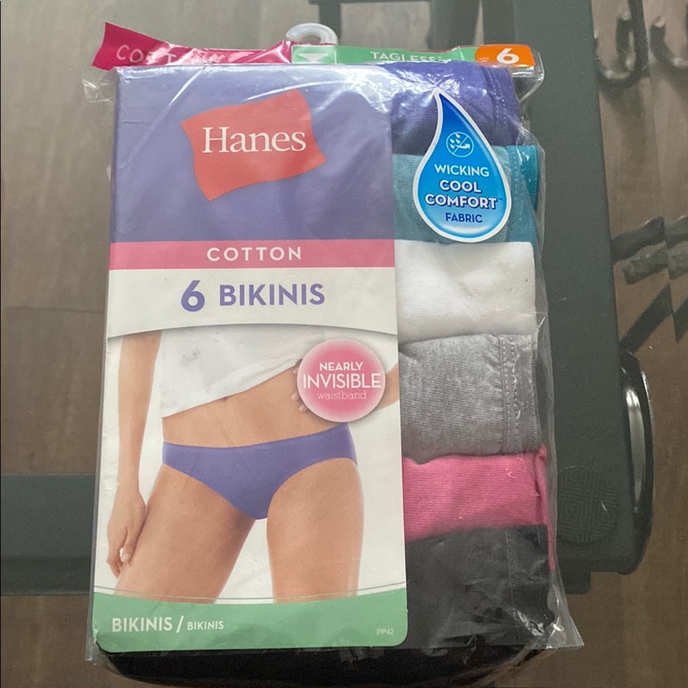 Hanes Woman Cotton Bikini Underwear - 6 Pack (Assorted colors) size 6